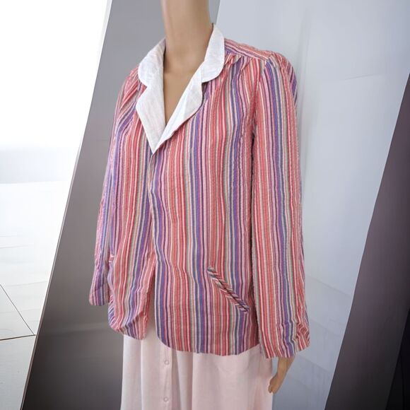 Pink Red Stripe Jacket 70s Casual S - Picture 1 of 4